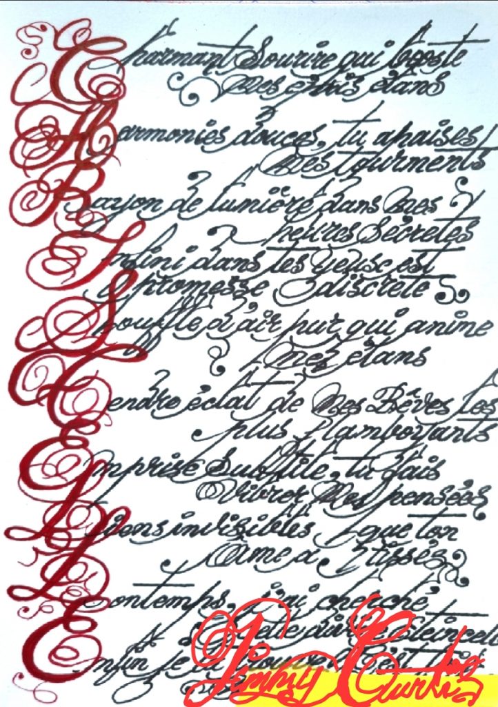 Acrostiche <<Christelle>> Verso.
Encres sur papier format A4.  
Septembre 2025.
Montpellier.